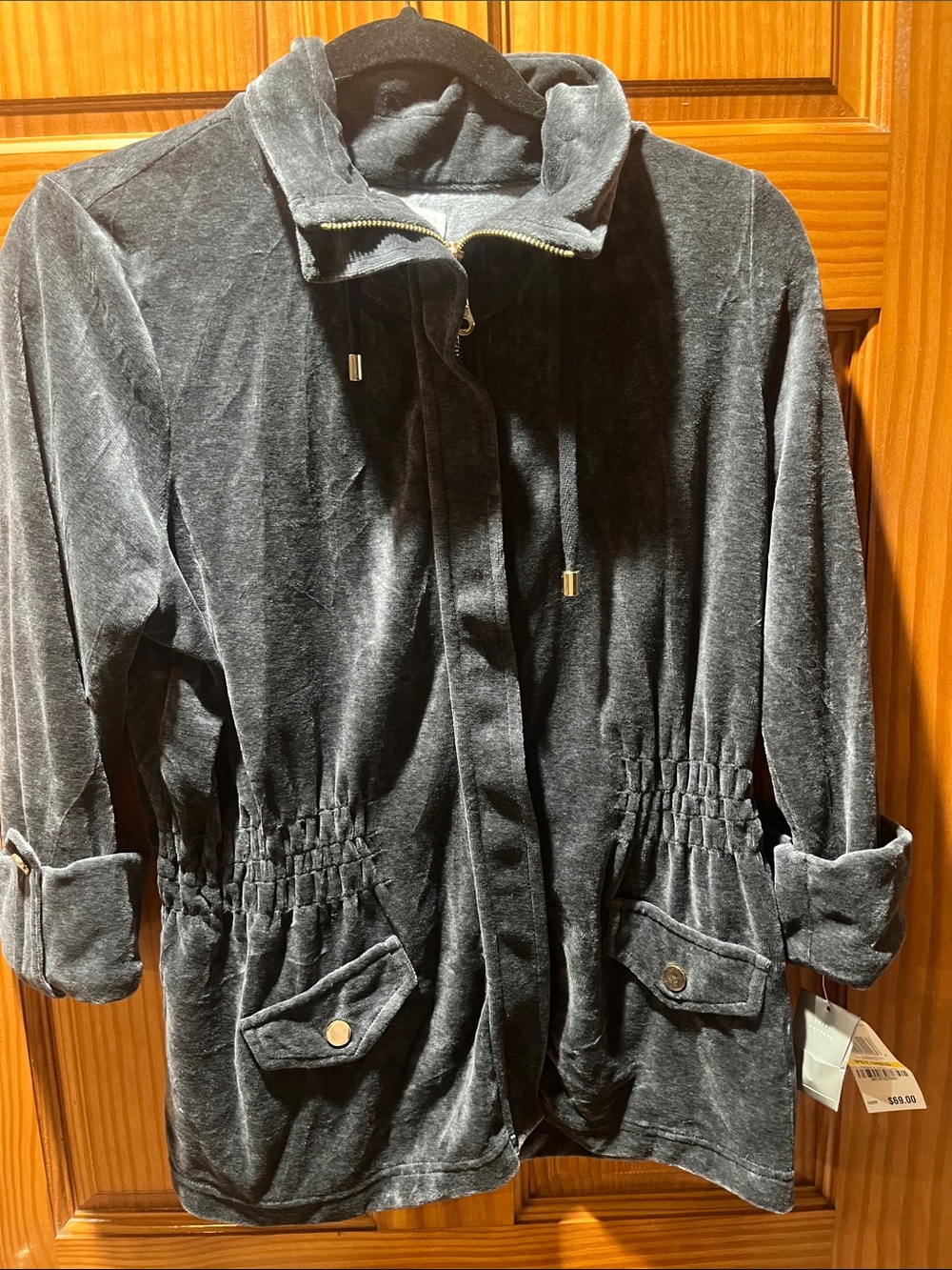 Charter Club Velvet Utility Jacket - Charcoal Gray